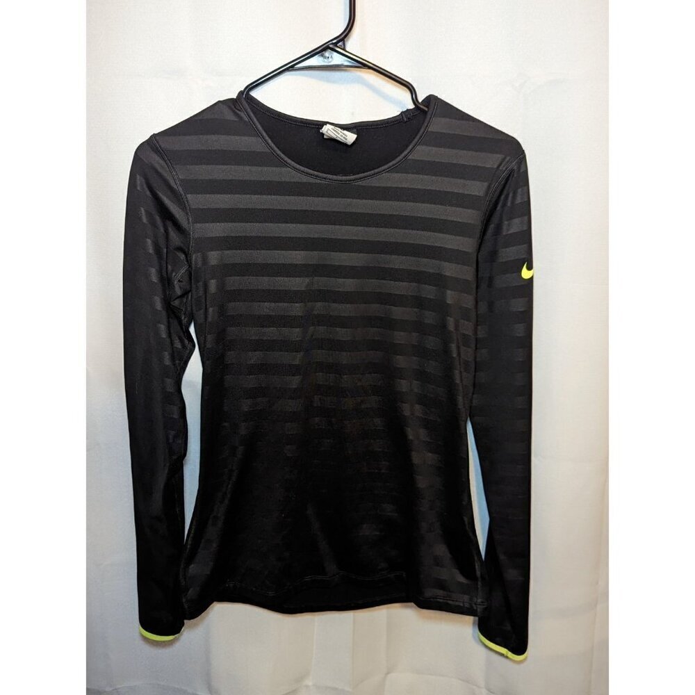 Nike Pro Dri Fit Women’s Small Black Stripe Fleece Lined Pullover Sweatshirt